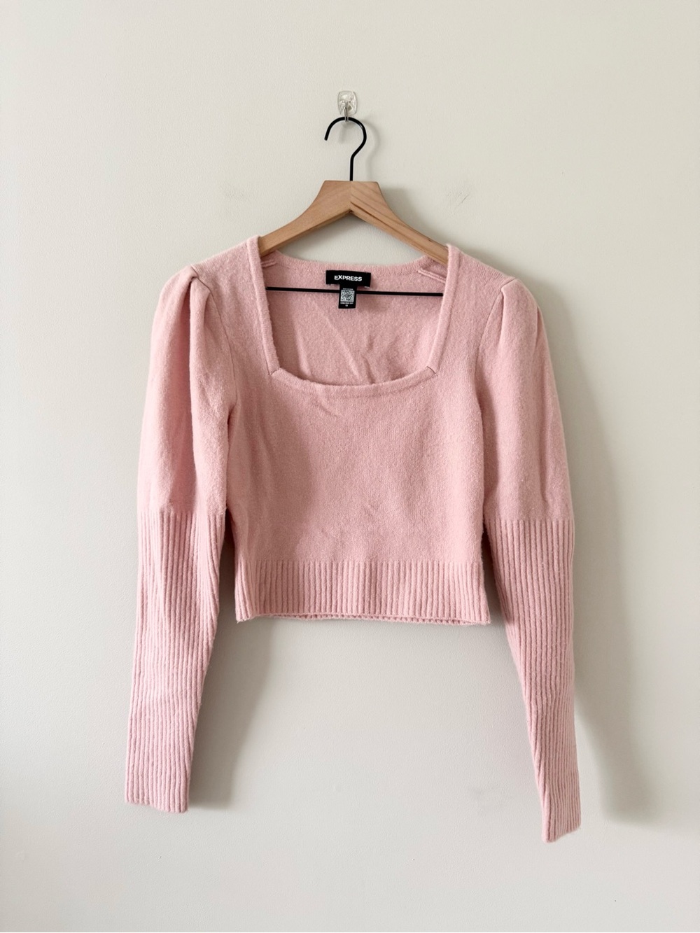 Express Conscious Edit Square Neck Puff Sleeve Cropped Sweater Size XS